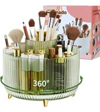 fanado 360° Rotating Makeup Organiser, Makeup Brush Holder, 5 Compartment Makeup and Skincare Storage for Vanity, Desktop, Bathroom (Purple)