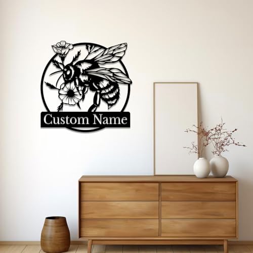 Custom Honey Bee Metal Wall Sign, Personalized Metal Bee Decor, Bee Garden Art, Gift for Bee Keeper, Bee Farm Sign, Gardener Decor, Bee Art (Bee M)