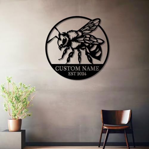 Custom Honey Bee Metal Wall Sign, Personalized Metal Bee Decor, Bee Garden Art, Gift for Bee Keeper, Bee Farm Sign, Gardener Decor, Bee Art (Bee M)