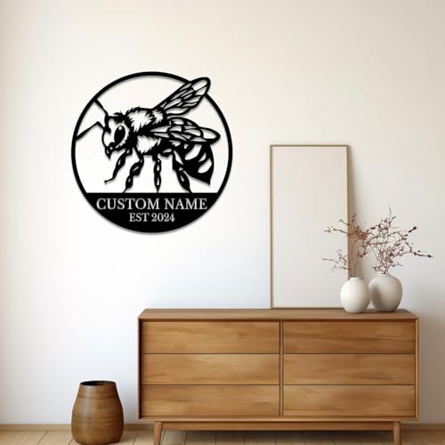 Custom Honey Bee Metal Wall Sign, Personalized Metal Bee Decor, Bee Garden Art, Gift for Bee Keeper, Bee Farm Sign, Gardener Decor, Bee Art (Bee M)