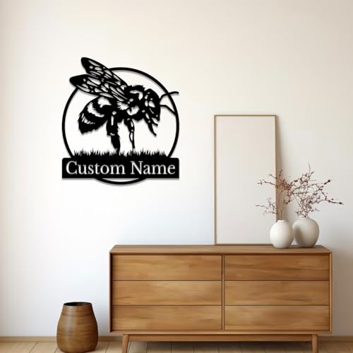 Custom Honey Bee Metal Wall Sign, Personalized Metal Bee Decor, Bee Garden Art, Gift for Bee Keeper, Bee Farm Sign, Gardener Decor, Bee Art (Bee M)