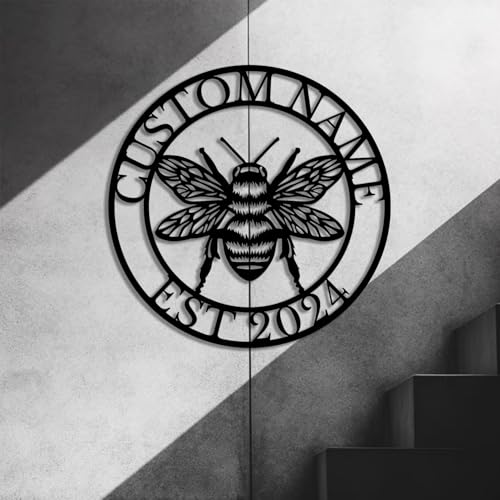 Custom Honey Bee Metal Wall Sign, Personalized Metal Bee Decor, Bee Garden Art, Gift for Bee Keeper, Bee Farm Sign, Gardener Decor, Bee Art (Bee M)