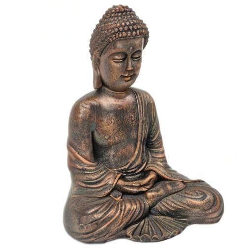 Sitting Buddha Garden Ornament Outdoor Statue Indoor Home Decor Bronzed Effect Figurine Table top Thai Meditating Décor Zen Weather Resistant 25cm Tall