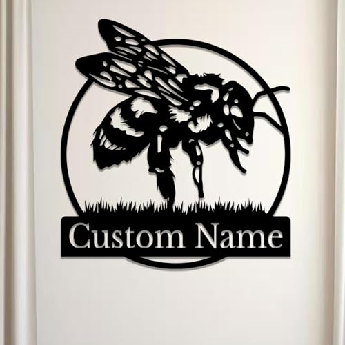 Custom Honey Bee Metal Wall Sign, Personalized Metal Bee Decor, Bee Garden Art, Gift for Bee Keeper, Bee Farm Sign, Gardener Decor, Bee Art (Bee M)