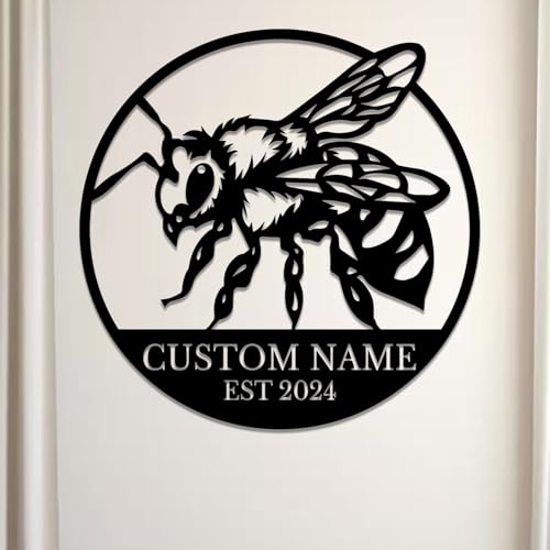 Custom Honey Bee Metal Wall Sign, Personalized Metal Bee Decor, Bee Garden Art, Gift for Bee Keeper, Bee Farm Sign, Gardener Decor, Bee Art (Bee M)