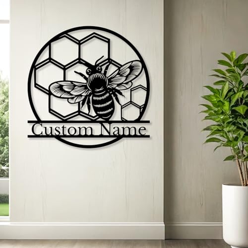 Custom Honey Bee Metal Wall Sign, Personalized Metal Bee Decor, Bee Garden Art, Gift for Bee Keeper, Bee Farm Sign, Gardener Decor, Bee Art (Bee M)