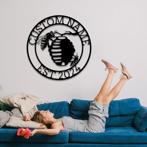 Custom Honey Bee Metal Wall Sign, Personalized Metal Bee Decor, Bee Garden Art, Gift for Bee Keeper, Bee Farm Sign, Gardener Decor, Bee Art (Bee M)