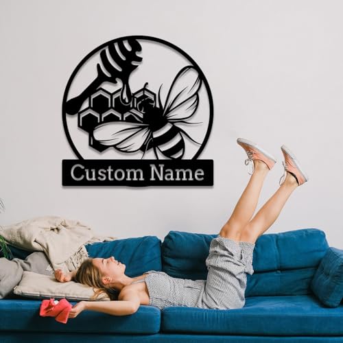 Custom Honey Bee Metal Wall Sign, Personalized Metal Bee Decor, Bee Garden Art, Gift for Bee Keeper, Bee Farm Sign, Gardener Decor, Bee Art (Bee M)