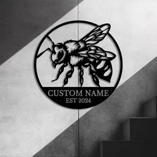 Custom Honey Bee Metal Wall Sign, Personalized Metal Bee Decor, Bee Garden Art, Gift for Bee Keeper, Bee Farm Sign, Gardener Decor, Bee Art (Bee M)