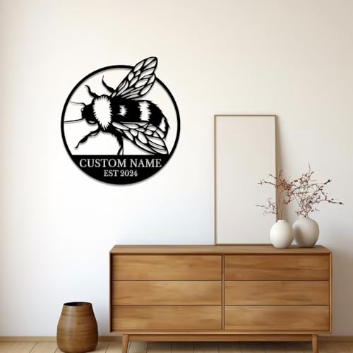 Custom Honey Bee Metal Wall Sign, Personalized Metal Bee Decor, Bee Garden Art, Gift for Bee Keeper, Bee Farm Sign, Gardener Decor, Bee Art (Bee M)