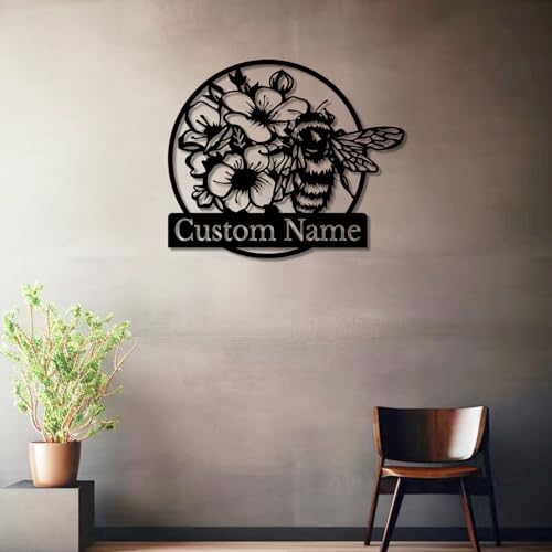 Custom Honey Bee Metal Wall Sign, Personalized Metal Bee Decor, Bee Garden Art, Gift for Bee Keeper, Bee Farm Sign, Gardener Decor, Bee Art (Bee M)