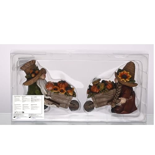 Valery Madelyn Autumn Decorations, Lovely Set of 2 Medium Fall Gonks Ornaments with Harvest Cart, Waterproof Resin Autumn Decor for Gonks Gifts, Fall Decorations for Living Room, Bedroom, Garden 10CM