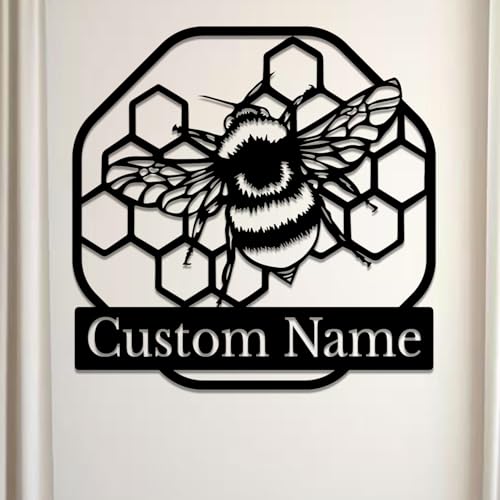 Custom Honey Bee Metal Wall Sign, Personalized Metal Bee Decor, Bee Garden Art, Gift for Bee Keeper, Bee Farm Sign, Gardener Decor, Bee Art (Bee M)