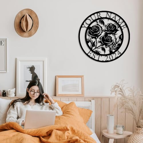 Custom Garden Name Metal Sign,Rose Flower Garden Metal Sign,Personalized Rose Flower Sign, With Stake Porch Decor Garden Decoration,Mother's Day Mom Grandma Gardener Gift (Rose A)