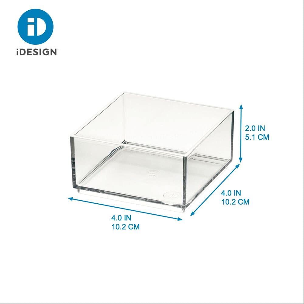 iDesign Storage Drawer from the Signature Series by Sarah Tanno, Rectangular PET Makeup Tray for Beauty Products, Cosmetic Organiser System, Clear/Matte White, 10.2 cm x 20.3 cm x 5 cm