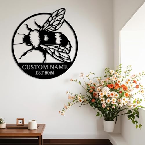 Custom Honey Bee Metal Wall Sign, Personalized Metal Bee Decor, Bee Garden Art, Gift for Bee Keeper, Bee Farm Sign, Gardener Decor, Bee Art (Bee M)