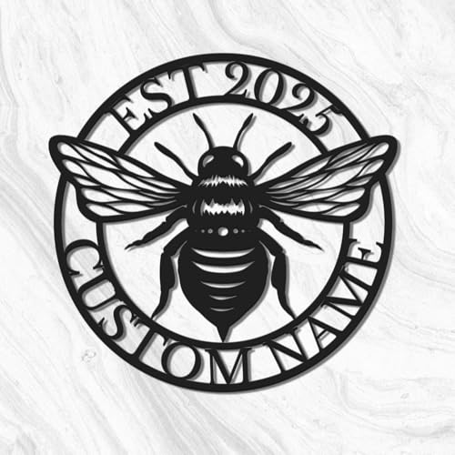 Custom Honey Bee Metal Wall Sign, Personalized Metal Bee Decor, Bee Garden Art, Gift for Bee Keeper, Bee Farm Sign, Gardener Decor, Bee Art (Bee M)