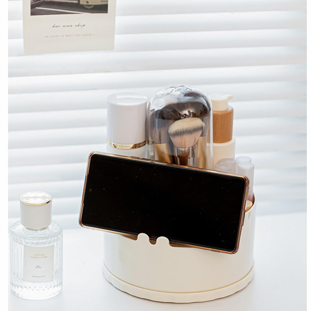 Makeup Brush Holder Rotating Organiser with Clear Lid,Sliding Opening Dustproof Makeup Brush Case Make up Organizer Storage for Dressing Table Organiser,Vanity,White Black