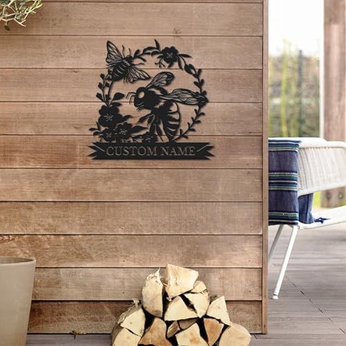 Custom Honey Bee Metal Wall Sign, Personalized Metal Bee Decor, Bee Garden Art, Gift for Bee Keeper, Bee Farm Sign, Gardener Decor, Bee Art (Bee M)