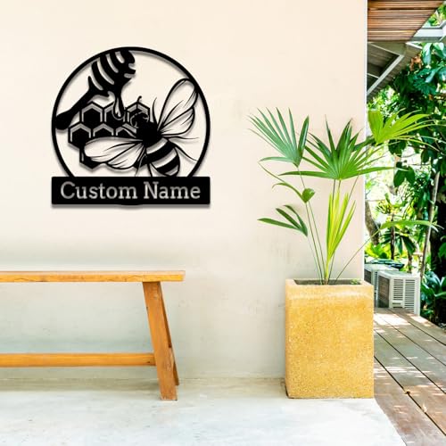 Custom Honey Bee Metal Wall Sign, Personalized Metal Bee Decor, Bee Garden Art, Gift for Bee Keeper, Bee Farm Sign, Gardener Decor, Bee Art (Bee M)