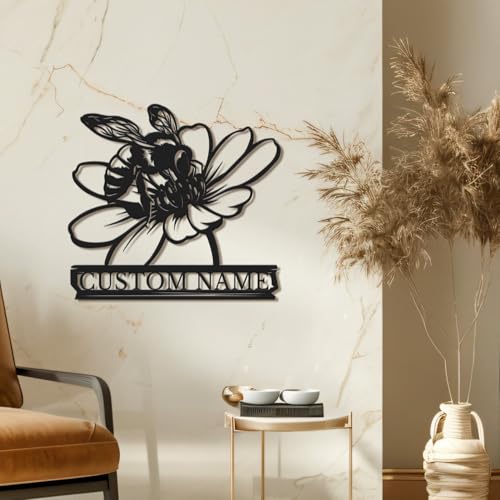 Custom Honey Bee Metal Wall Sign, Personalized Metal Bee Decor, Bee Garden Art, Gift for Bee Keeper, Bee Farm Sign, Gardener Decor, Bee Art (Bee M)
