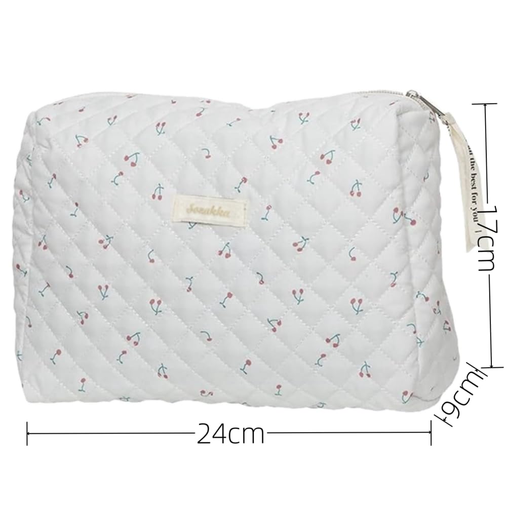 Aucuu Cotton Makeup Bag, Portable Travel Cosmetic Bag, Large Capacity Floral Toiletry Bags, Quilted Wash Bags Organizer for Women Girls