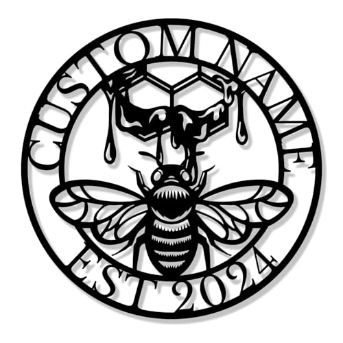 Custom Honey Bee Metal Wall Sign, Personalized Metal Bee Decor, Bee Garden Art, Gift for Bee Keeper, Bee Farm Sign, Gardener Decor, Bee Art (Bee M)