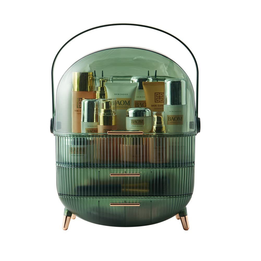 Multi-Function Make Up Case Dustproof Cosmetic Storage Box, Organizer Skin Care Products Jewelry Organizer Finishing Box for Bedroom Bathroom Desktop (Pink)