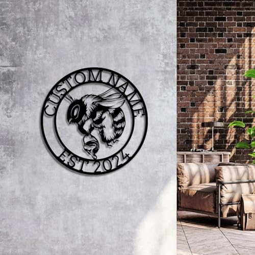 Custom Honey Bee Metal Wall Sign, Personalized Metal Bee Decor, Bee Garden Art, Gift for Bee Keeper, Bee Farm Sign, Gardener Decor, Bee Art (Bee M)