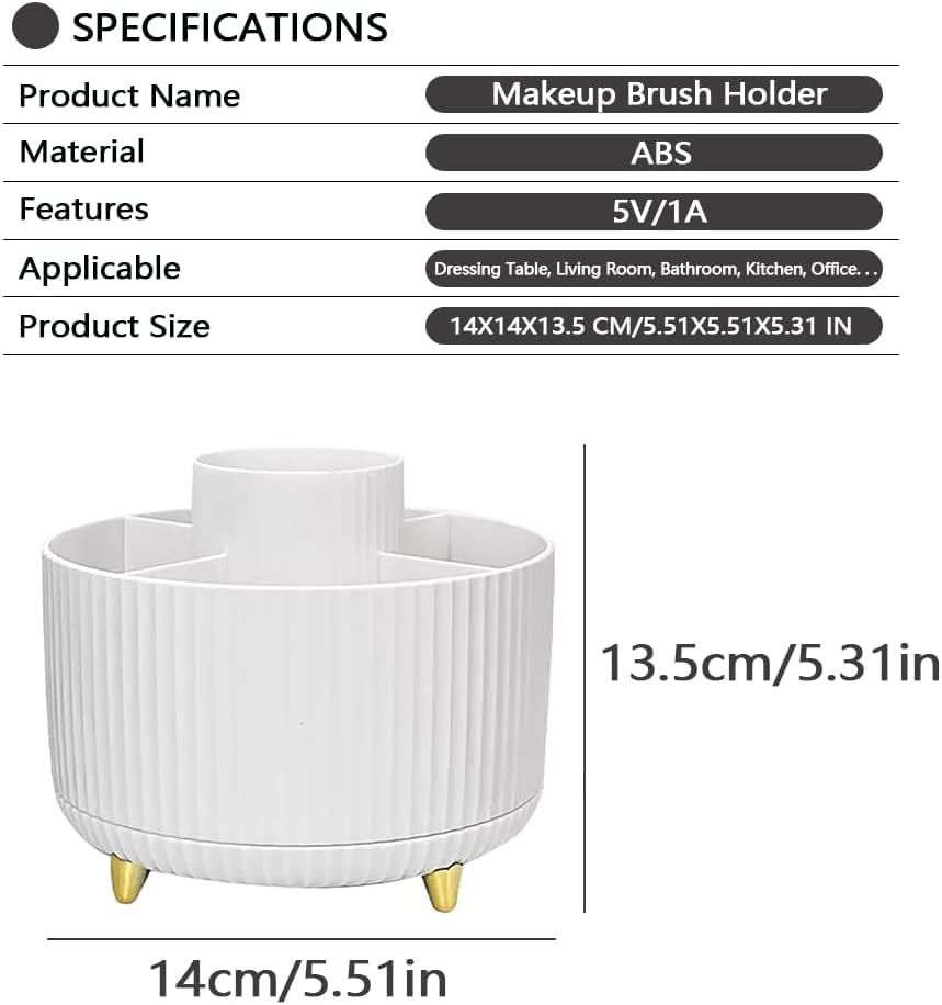 Rotating Makeup Brush Organizer Spinning Make up Brush Stand Holder 5 Slot Decorative Stationery Storage Boxes Cosmetics Display Organiser for Brushes Lipsticks Pencils Comb