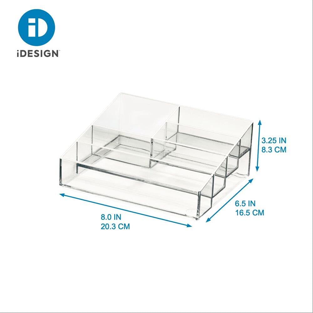 iDesign Storage Drawer from the Signature Series by Sarah Tanno, Rectangular PET Makeup Tray for Beauty Products, Cosmetic Organiser System, Clear/Matte White, 10.2 cm x 20.3 cm x 5 cm