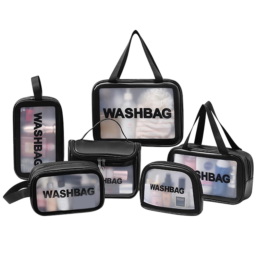 3PCS Clear Toiletry Bag, Wash Bag, Clear PU Makeup Bags, Waterproof Toiletry Travel Bags with Zipper Handle, Portable Airport Cosmetic B-ag for Travel Bathroom Men Women(Blue)