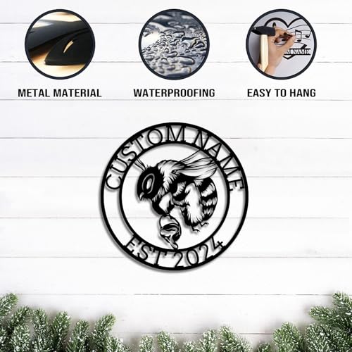 Custom Honey Bee Metal Wall Sign, Personalized Metal Bee Decor, Bee Garden Art, Gift for Bee Keeper, Bee Farm Sign, Gardener Decor, Bee Art (Bee M)