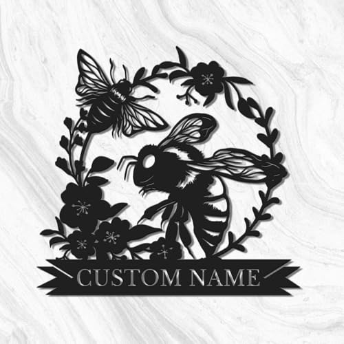 Custom Honey Bee Metal Wall Sign, Personalized Metal Bee Decor, Bee Garden Art, Gift for Bee Keeper, Bee Farm Sign, Gardener Decor, Bee Art (Bee M)