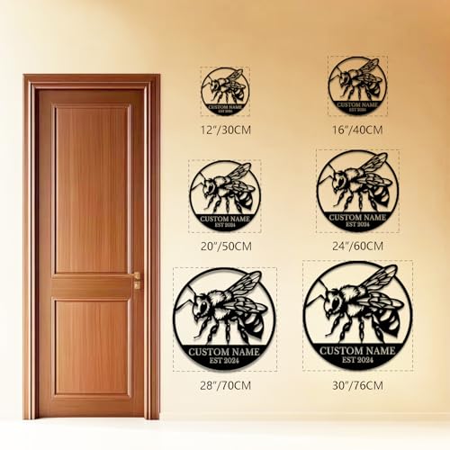 Custom Honey Bee Metal Wall Sign, Personalized Metal Bee Decor, Bee Garden Art, Gift for Bee Keeper, Bee Farm Sign, Gardener Decor, Bee Art (Bee M)