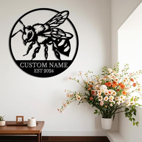 Custom Honey Bee Metal Wall Sign, Personalized Metal Bee Decor, Bee Garden Art, Gift for Bee Keeper, Bee Farm Sign, Gardener Decor, Bee Art (Bee M)