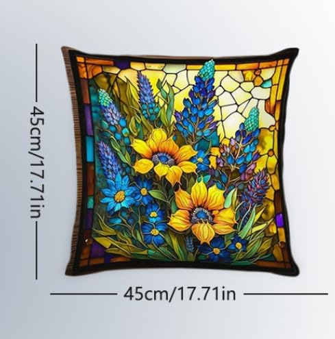 BAOKU Blue Sunflower Stained Cushion Covers,18x18 Inch Throw Pillow Covers Soft Pillowcases for Sofa Bed Home Garden Patio Decor Set of 4