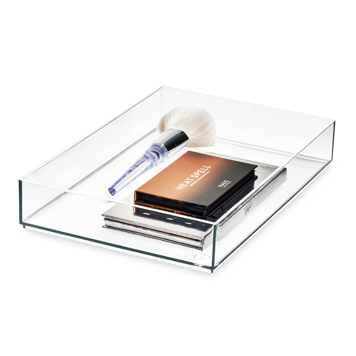 iDesign Storage Drawer from the Signature Series by Sarah Tanno, Rectangular PET Makeup Tray for Beauty Products, Cosmetic Organiser System, Clear/Matte White, 10.2 cm x 20.3 cm x 5 cm