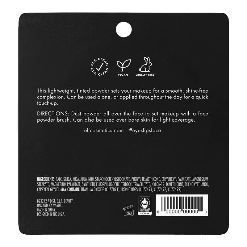 e.l.f. Prime & Stay Finishing Powder, Lightweight, Tinted, Long Lasting, Blurs Imperfections, Smooths Fine Lines, Controls Shine, Sets Makeup, Sheer 5g