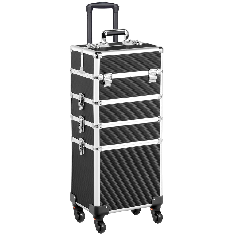 Yaheetech 4 in 1 Beauty Case Rolling Cosmetics Organiser Makeup Vanity Case Lockable Hairdressing Trolley Pink