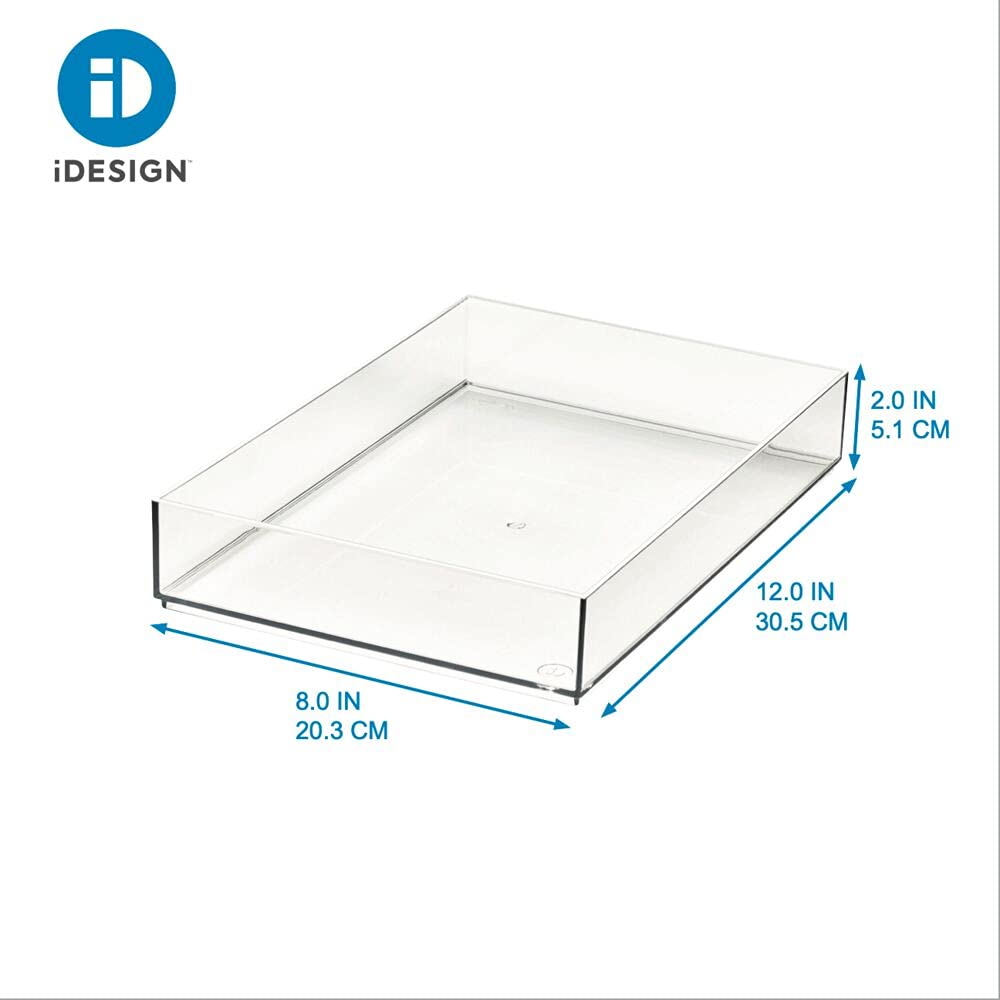 iDesign Storage Drawer from the Signature Series by Sarah Tanno, Rectangular PET Makeup Tray for Beauty Products, Cosmetic Organiser System, Clear/Matte White, 10.2 cm x 20.3 cm x 5 cm