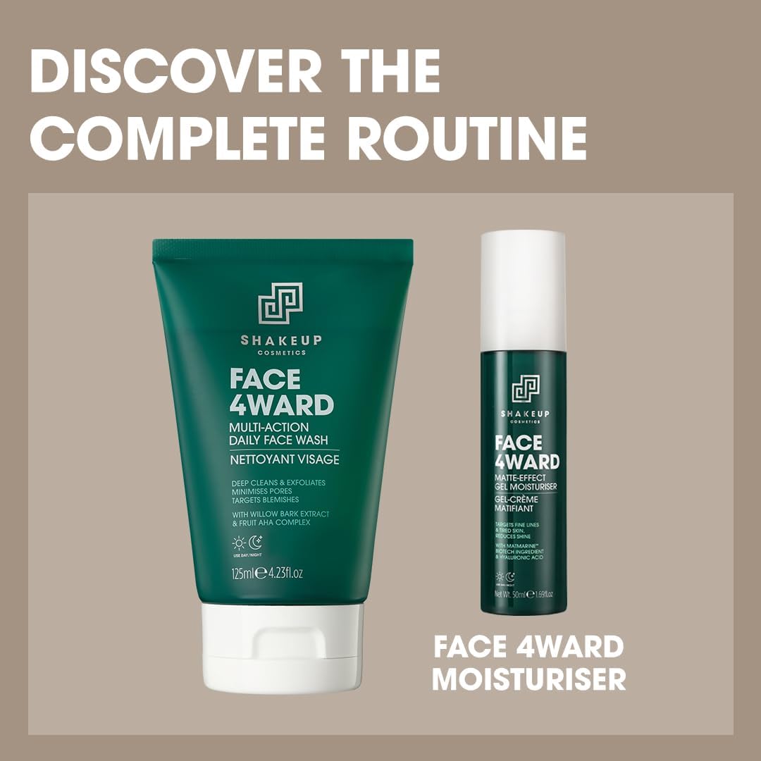 Shakeup Cosmetics Mens Face Wash, Deep Cleans & Exfoliates. Vegan with Willow Bark Extract & Fruit AHA Complex, Suitable for Day & Night, 125ml. Aka. FACE4WARD DAILY FACE WASH