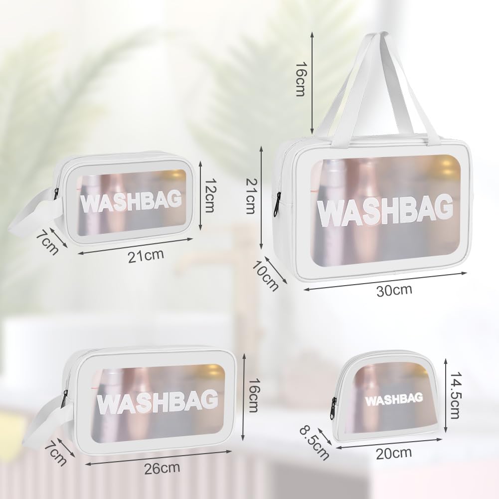 3PCS Clear Toiletry Bag, Wash Bag, Clear PU Makeup Bags, Waterproof Toiletry Travel Bags with Zipper Handle, Portable Airport Cosmetic B-ag for Travel Bathroom Men Women(Blue)