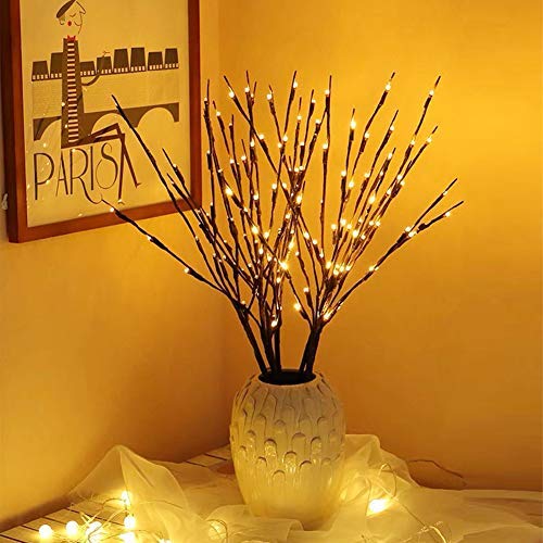 EAMBRITE 3PK 76cm Home Decorative Twig Lights Garden Stake Branch Lights with 60 Warm White LEDs Mains Powered Lighted Branches for Floor Vases Spring Xmas Decor Outdoor and Indoor