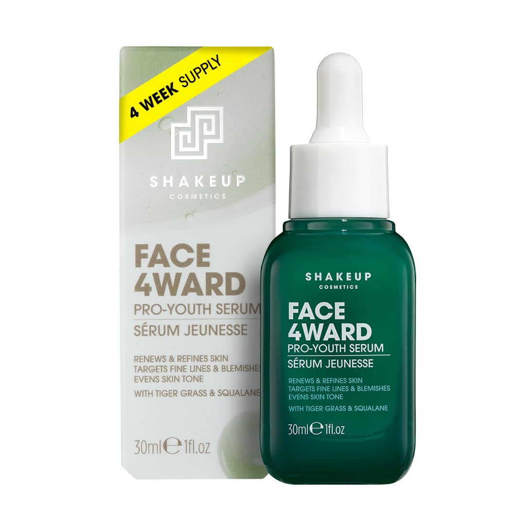 Shakeup Cosmetics Mens Skincare Routine with Free Wash Bag, including Daily Face Wash, Clarifying Toner, Anti-Ageing Serum, Daily Moisturiser, plus Wash Bag. Aka. SHAKEUP FACE 4WARD DELUXE KIT