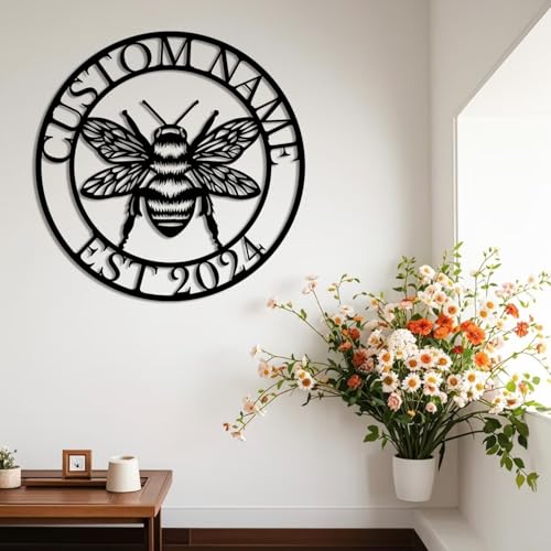 Custom Honey Bee Metal Wall Sign, Personalized Metal Bee Decor, Bee Garden Art, Gift for Bee Keeper, Bee Farm Sign, Gardener Decor, Bee Art (Bee M)