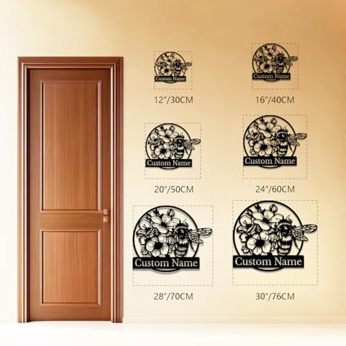 Custom Honey Bee Metal Wall Sign, Personalized Metal Bee Decor, Bee Garden Art, Gift for Bee Keeper, Bee Farm Sign, Gardener Decor, Bee Art (Bee M)