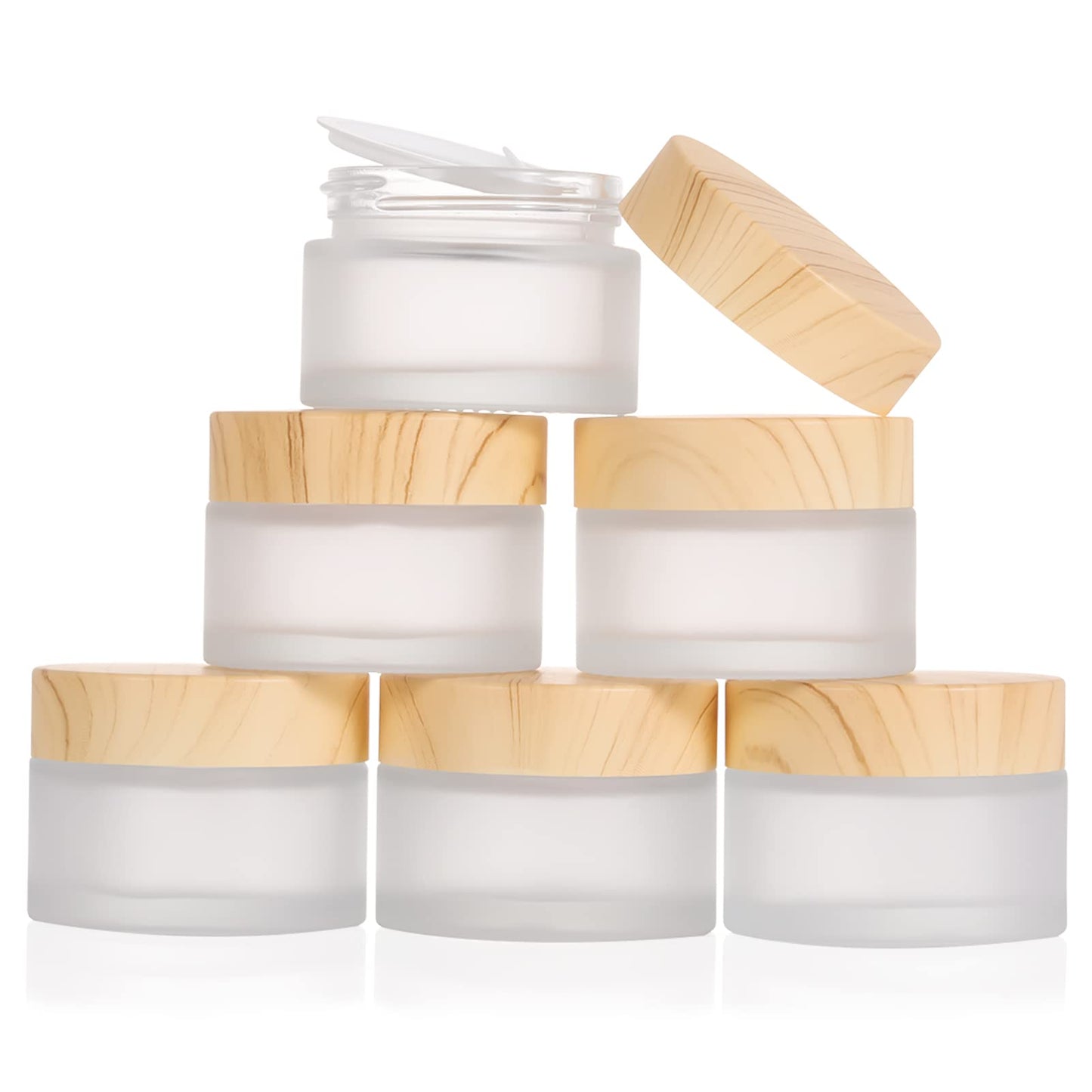 6 Pack Glass Jars,15ml Empty Frosted Refillable Sample Bottle Cosmetic Face Cream Jar Pot Bottle Container Holder Case with Screw Cap Lid and Liners