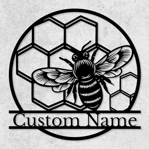 Custom Honey Bee Metal Wall Sign, Personalized Metal Bee Decor, Bee Garden Art, Gift for Bee Keeper, Bee Farm Sign, Gardener Decor, Bee Art (Bee M)