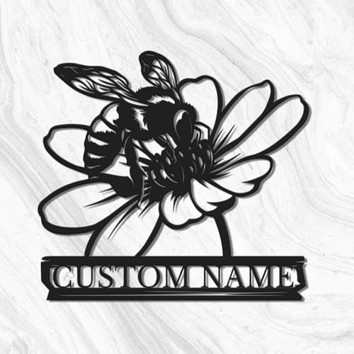 Custom Honey Bee Metal Wall Sign, Personalized Metal Bee Decor, Bee Garden Art, Gift for Bee Keeper, Bee Farm Sign, Gardener Decor, Bee Art (Bee M)